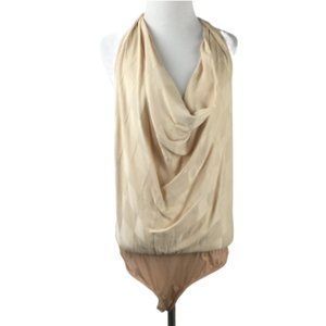 NWT Revolve L'Academie Los Angeles Beige Cowl-Neck Bodysuit s